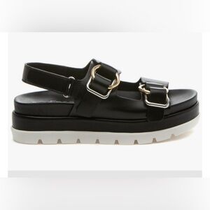 J/SLIDES NIB 9.5 black leather blast Platform Sandals